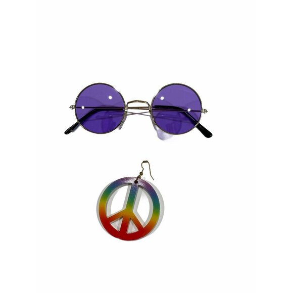 Tie-Dye Spiral Pattern Sheer Scarf Hippie Sunglasses Rainbow Peace Sign Earring - Picture 3 of 5